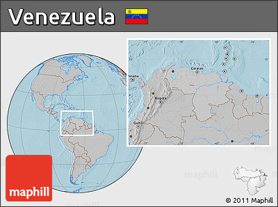 Gray Location Map of Venezuela, hill shading outside