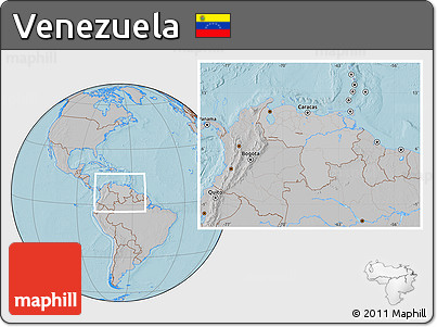 Gray Location Map of Venezuela, hill shading outside