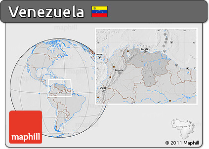 Gray Location Map of Venezuela, lighten, desaturated, hill shading