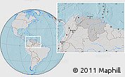 Gray Location Map of Venezuela, lighten, desaturated, land only, hill shading