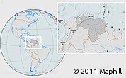 Gray Location Map of Venezuela, lighten, hill shading