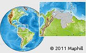 Gray Location Map of Venezuela, physical outside, hill shading