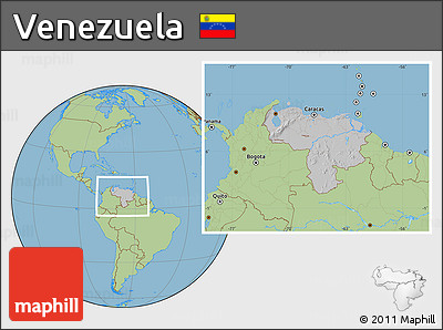 Gray Location Map of Venezuela, savanna style outside, hill shading inside