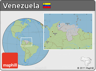 Gray Location Map of Venezuela, savanna style outside, hill shading inside