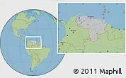 Gray Location Map of Venezuela, savanna style outside, hill shading inside