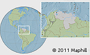 Gray Location Map of Venezuela, savanna style outside, hill shading outside