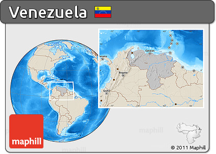 Gray Location Map of Venezuela, shaded relief outside, hill shading