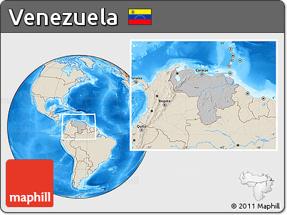 Gray Location Map of Venezuela, shaded relief outside, hill shading