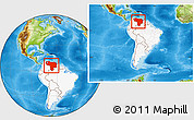 Physical Location Map of Venezuela, highlighted continent, within the entire continent