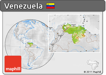 Physical Location Map of Venezuela, lighten, desaturated