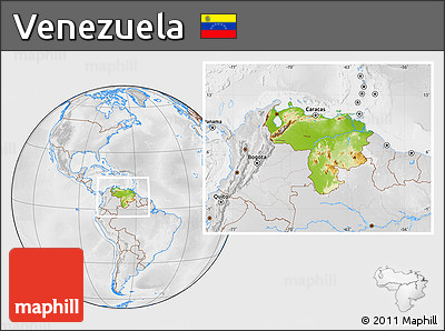 Physical Location Map of Venezuela, lighten, desaturated
