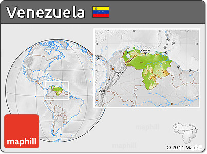 Physical Location Map of Venezuela, lighten, desaturated