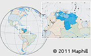 Political Location Map of Venezuela, lighten, semi-desaturated