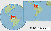 Savanna Style Location Map of Venezuela, within the entire continent