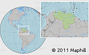 Savanna Style Location Map of Venezuela, gray outside, hill shading outside