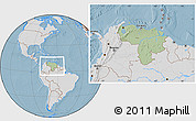 Savanna Style Location Map of Venezuela, lighten, desaturated, land only, hill shading