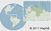 Savanna Style Location Map of Venezuela, lighten, land only, hill shading