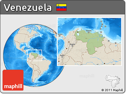 Savanna Style Location Map of Venezuela, shaded relief outside