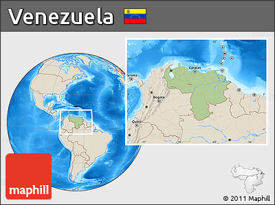 Savanna Style Location Map of Venezuela, shaded relief outside