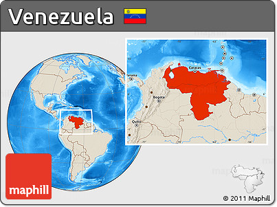 Shaded Relief Location Map of Venezuela