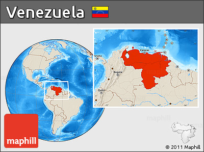 Shaded Relief Location Map of Venezuela