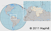 Shaded Relief Location Map of Venezuela, gray outside, hill shading