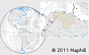 Shaded Relief Location Map of Venezuela, lighten, desaturated