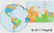 Shaded Relief Location Map of Venezuela, political outside