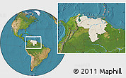 Shaded Relief Location Map of Venezuela, satellite outside