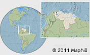 Shaded Relief Location Map of Venezuela, savanna style outside, hill shading