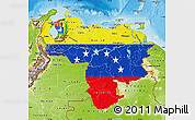 Flag Map of Venezuela, physical outside, bathymetry sea