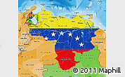 Flag Map of Venezuela, political shades outside, flag centered