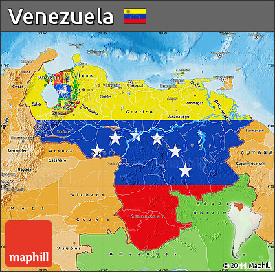 Flag Map of Venezuela, political shades outside