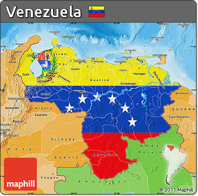 Flag Map of Venezuela, political shades outside