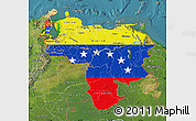 Flag Map of Venezuela, satellite outside, flag centered