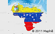 Flag Map of Venezuela, single color outside, bathymetry sea, shaded relief sea