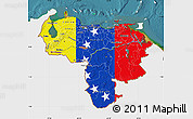 Flag Map of Venezuela, single color outside, satellite sea, flag aligned to the middle