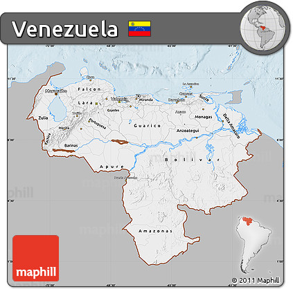 Gray Map of Venezuela, single color outside