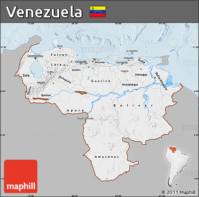 Gray Map of Venezuela, single color outside