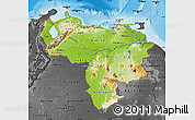 Physical Map of Venezuela, darken, desaturated, land only