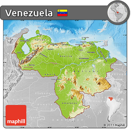 Physical Map of Venezuela, lighten, desaturated, land only