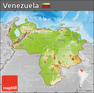 Physical Map of Venezuela, lighten, desaturated, land only