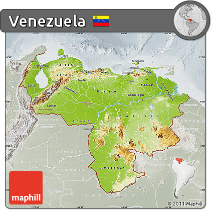 Physical Map of Venezuela, lighten, semi-desaturated