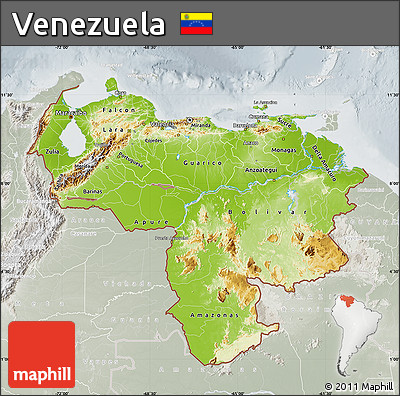 Physical Map of Venezuela, lighten, semi-desaturated