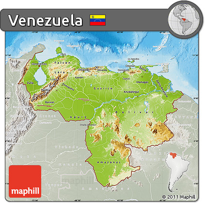 Physical Map of Venezuela, lighten, semi-desaturated, land only
