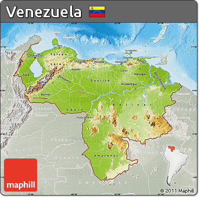 Physical Map of Venezuela, lighten, semi-desaturated, land only