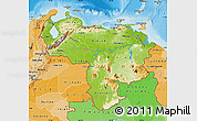 Physical Map of Venezuela, political shades outside, shaded relief sea