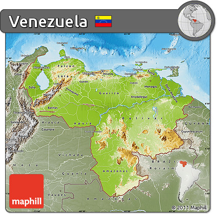 Physical Map of Venezuela, semi-desaturated, land only