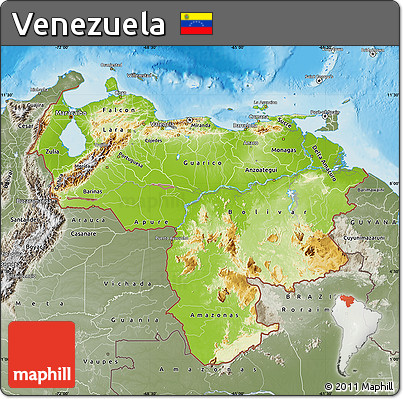 Physical Map of Venezuela, semi-desaturated, land only