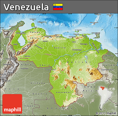 Physical Map of Venezuela, semi-desaturated, land only